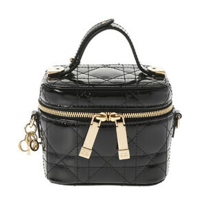 Christian Dior Vanity Cannage Handbag Black Enamel